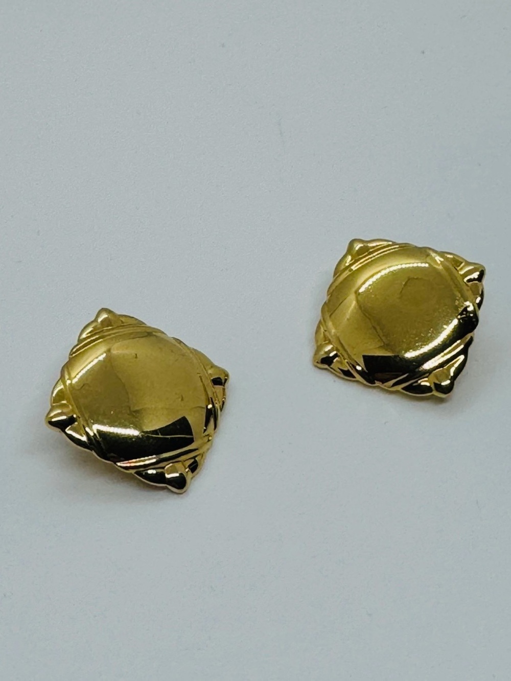RARE Vintage Monet Gold Domed Square Clip Earrings 1"